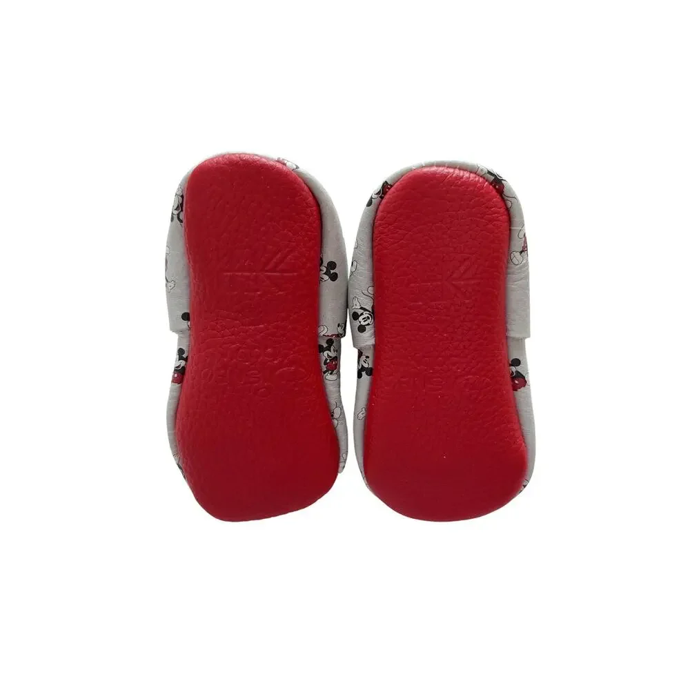 Freshly Picked Baby Moccasins - White with Red Accents & Black Disney Print